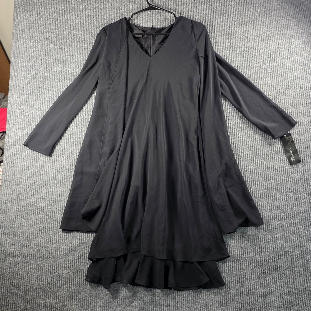 Jones New York Dress Black Long Sleeve V-Neck Tiered Ruffle Hem Gown 6 G34220969
